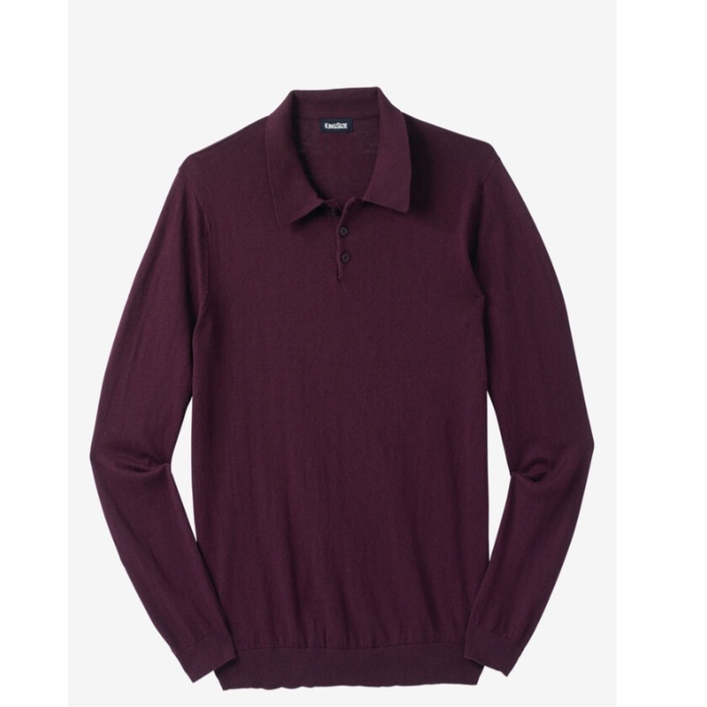 King Size Men's Burgundy Polo Sweater Cotton/Wool Blend 3 Button Sz XL Tall-NWT